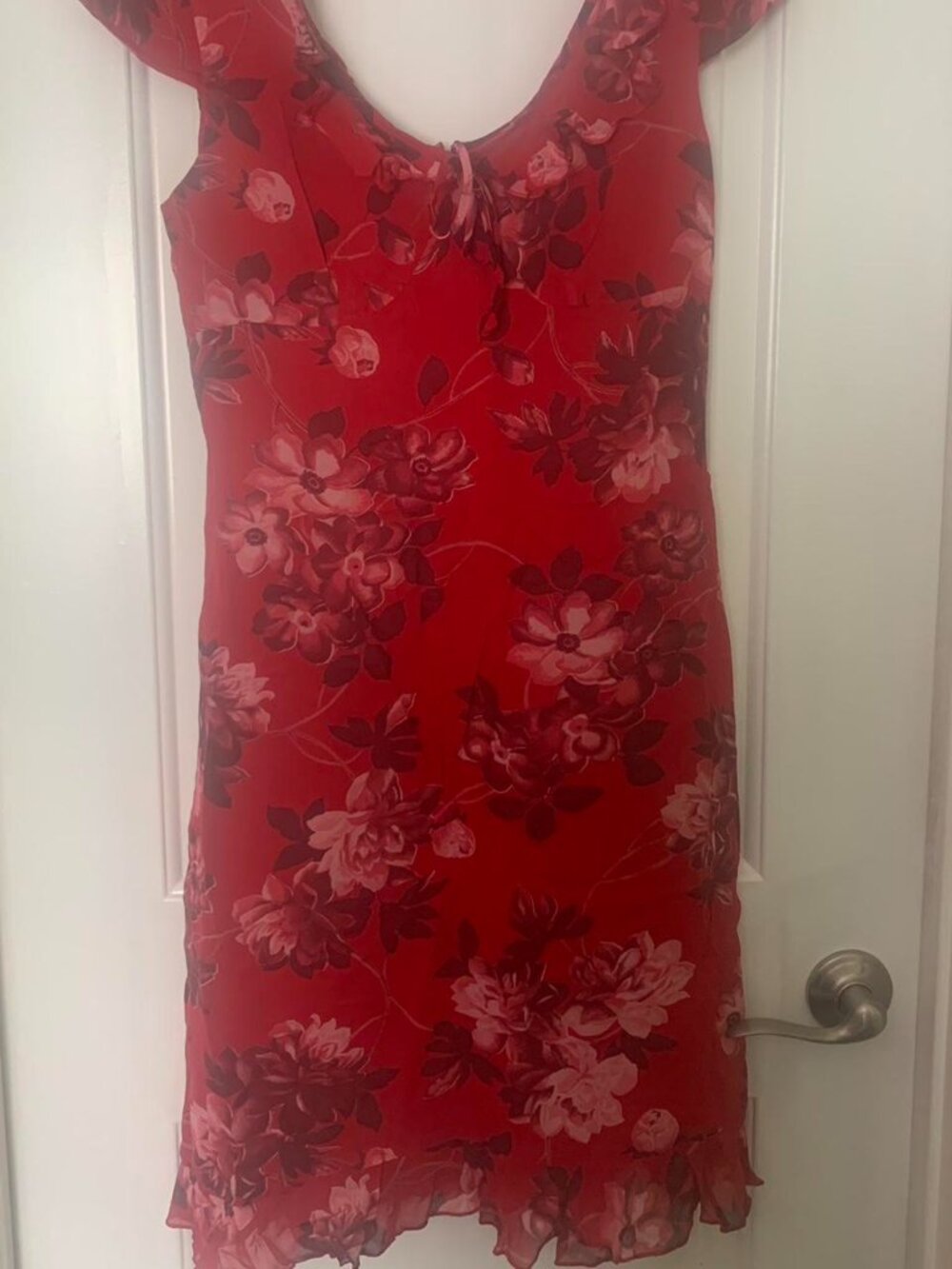 Vintage 90s red floral knee length dress - Picture 2 of 7